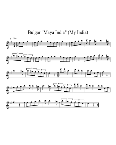 Bulgar "Maya India" (My India) sheet music preview