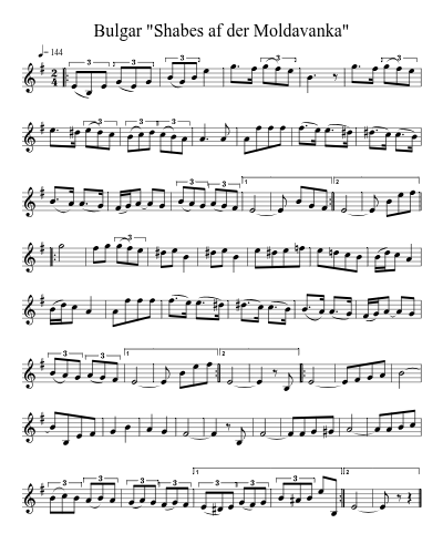 Bulgar "Shabes af der Moldavanka" sheet music preview