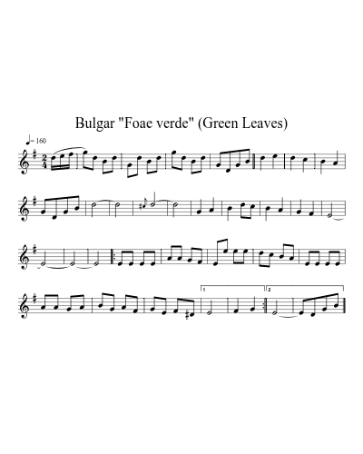 Bulgar "Foae verde" (Green Leaves) sheet music preview